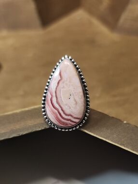 Sterling Teardrop Pink Rhodochrosite Statement Ring